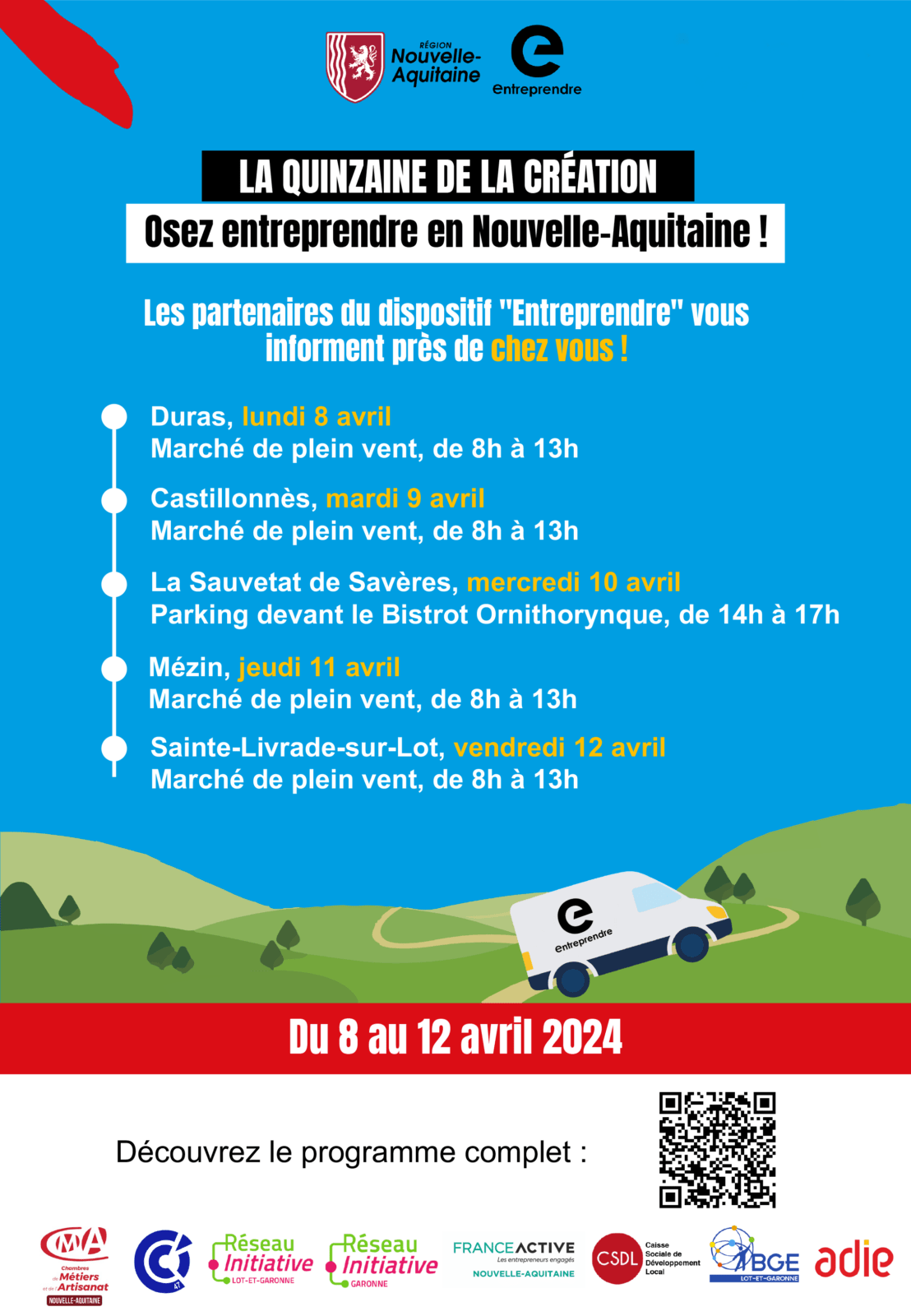 Programme de la tournée des partenaires du dispositif Entreprenez de la Région Nouvelle-Aquitaine.